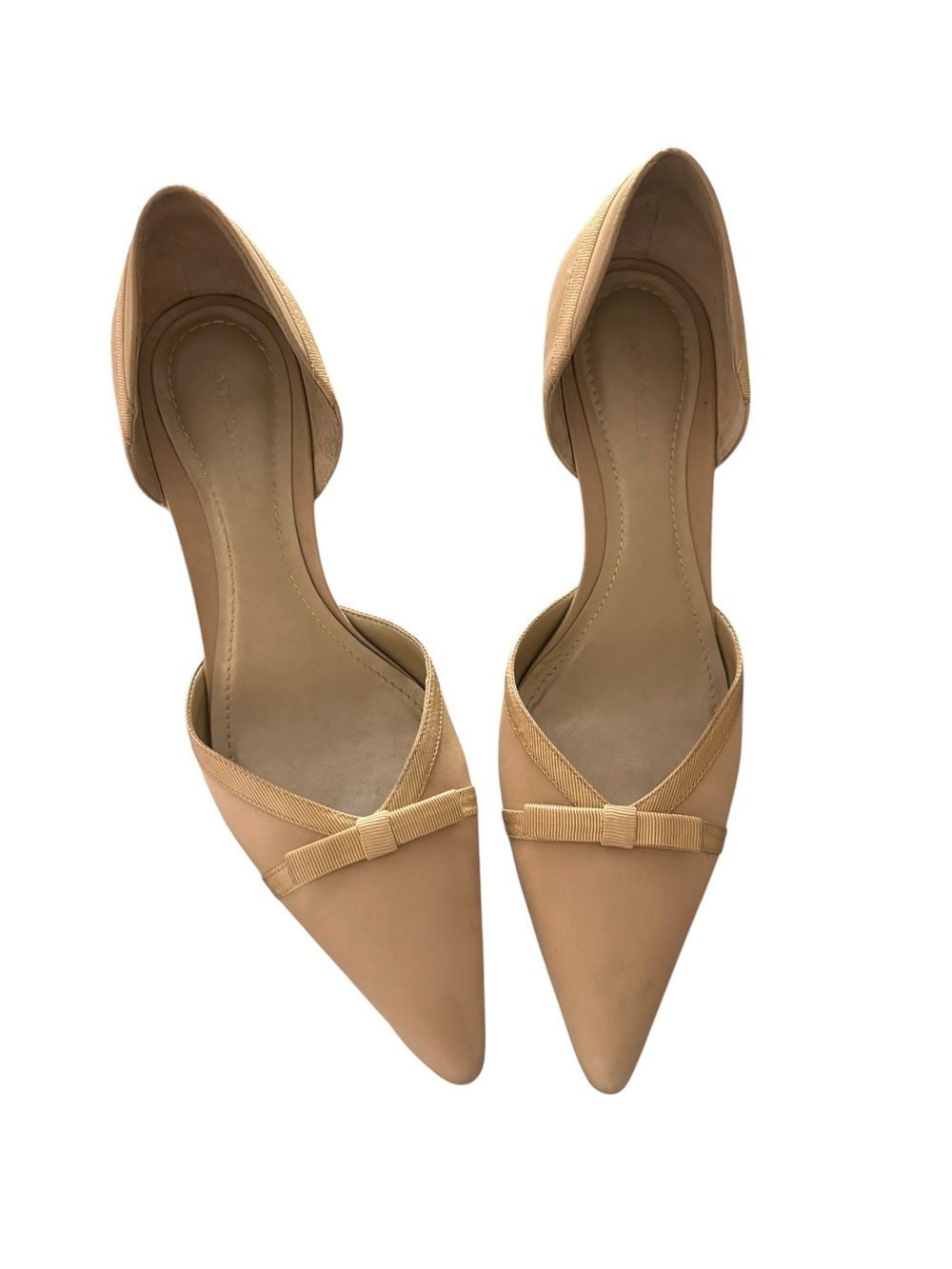 Neutral Bow Pointed-Toe D'Orsay Heeled Shoes